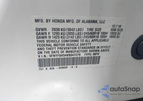 2019 Honda Pilot Exl from USA, damaged, VIN 5FNYF6H54KB047279